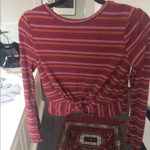 Red stripe crop top knotted twist brand new no tag